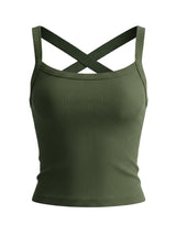 Low-Neck Vest Women Cross Shoulder Strap Solid Skinny Stretch Sexy Midnight Hottie Beach Party Sporty Basis Tops