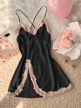Women's Sexy Fashion V-Neck Sleep Dress Lace Trim Crisscross Back Nightgown Loungewear