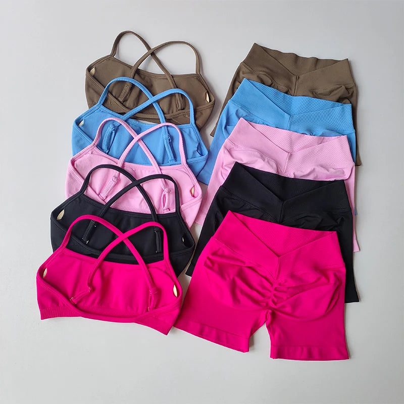 Gathering Shock-proof and Beautiful Back Seamless Sports Bras Gym Women Top Crop Tube Yoga Tops Fitness Scrunch Bum Workout Suit
