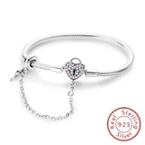 Bracelet Original 925 Sterling Silver Charm Bracelet 17-20CM Love Heart Pave Zirconia Bracelet for Women DIY Charm Jewelry Gifts
