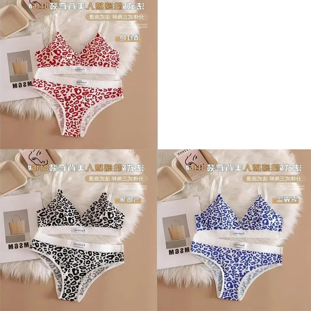 1/3/8Pcs Seamless Bra Set Low Waist Panties Leopard Bralette Sexy Lingerie Set Vneck Sport Brassiere Female Cotton Underwear Set