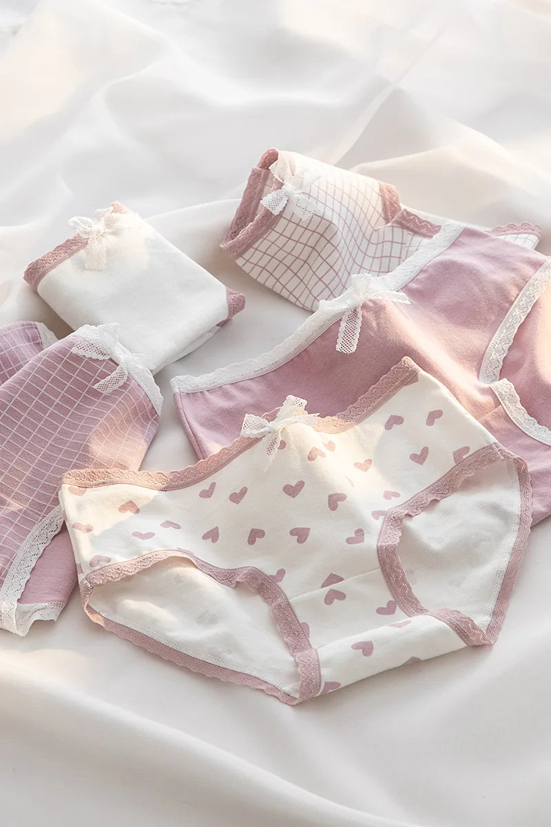5Pcs Cute Love Cotton Panties For Women Underwear Print Panty Girls Briefs Breathable Soft Underpants Female Sexy Lingerie