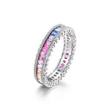 ALLNOEL Rainbow Band Ring for Woman Pure 925 Sterling Sliver 5A Zircon Eternity Fine Jewelry Colorful Engagement Birthday Gifts