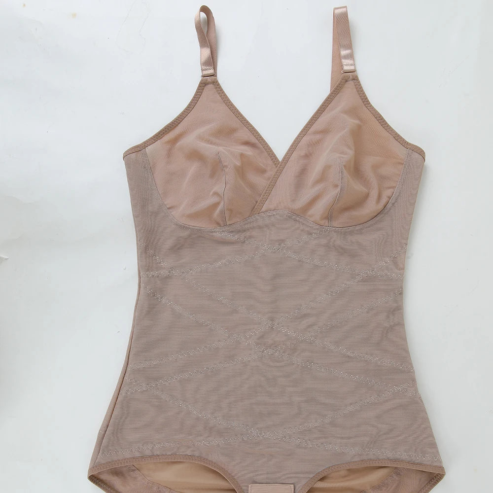 Women Cross Tummy Control Shapewear Sexy Mesh Slimming Waist Briefs Bodysuit Thin Breast Cup Body Shaper Butt Lifter Smooth Body