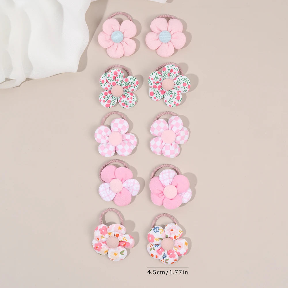 10Pcs/Set New Baby Girl Cute Colorful Flower Hair Bands Ponytail Holder Chilren Soft Scrunchies Rubber Kids Hair Accessories