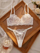 Sexy Lace Floral Underwear Set Women's Ultra-Thin Bra Set 2-Piece Bra And Panties Combo for Ladies