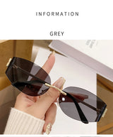 Rimless Oval Sunglasses Women UV400 Oversized Gradient Black Lenses Metal Frame Punk Decorative Glasses Men Goggles Female