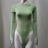 Women High Waist Jumpsuit Sexy Long Sleeve Bodysuit Club Top Goth Clothing Mock Neck Solid Costume Streetwear Party Body Outfit