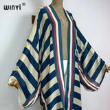 WINYI Kimono Africa Summer Boho Stripe Print Beach Swimwear Elegant Cardigan Sexy Holiday Maxi Beach Wear Swimsuit Evening Dress