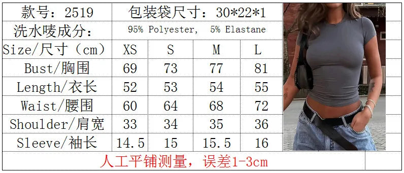 New Women Clothing Short Sleeve T-shirt Slim Fit Tops Y2K Female O-Neck Knitted Sheath Tee Shirt Street Wear Sex Sporty