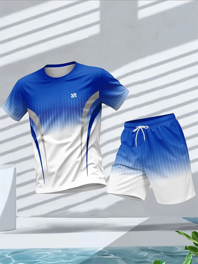 Plus Size Men's Quick-Dry Short-Sleeve T-Shirt and Shorts Set Men's Breathable Athletic Set Fitness T-Shirt and Shorts Set