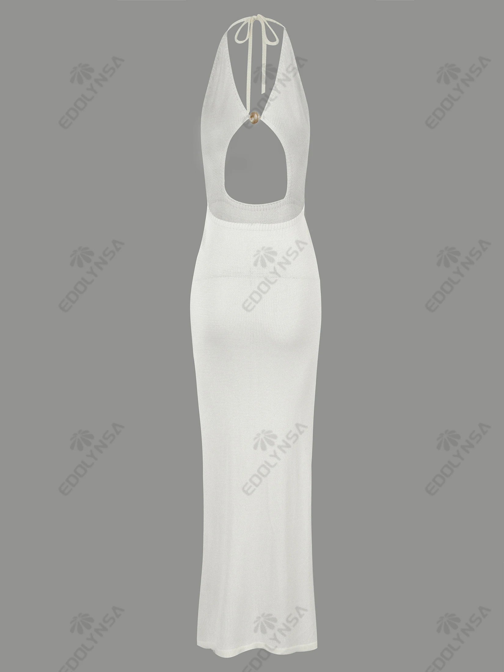 Sexy Knit Halter V Neck Slit Beach Maxi Dress For Women 2026 Chic Button Cut Out Backless Party Dresses Swimwear Cover Up A3151