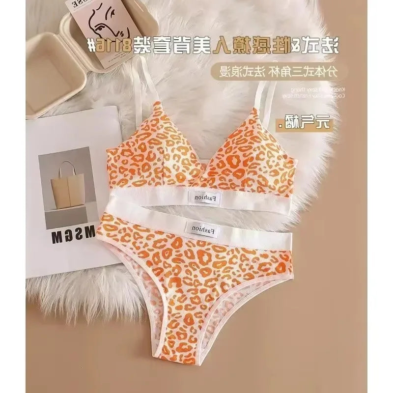 1/3/8Pcs Seamless Bra Set Low Waist Panties Leopard Bralette Sexy Lingerie Set Vneck Sport Brassiere Female Cotton Underwear Set