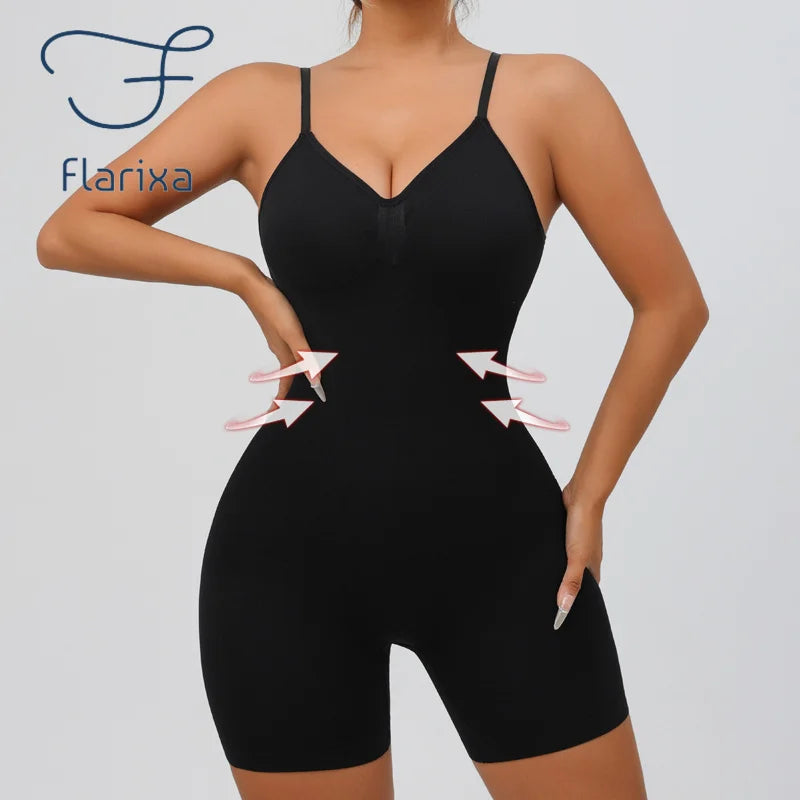 Flarixa Women's Low Back Seamless Bodysuit Tummy Control Hip Lifter Full Body Shaper Backless Shapewear Jumpsuit Slim Corset