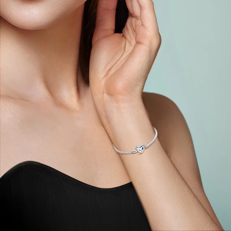 Bracelet Original 925 Sterling Silver Charm Bracelet 17-20CM Love Heart Pave Zirconia Bracelet for Women DIY Charm Jewelry Gifts