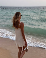 Sexy Crochet Halter V Neck Chic Ruffle Knit Beach Mini Dress 2026 Women Comfy Swimsuit Cover Up Seaside Holiday Club Dresses K58