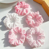 5pcs Polka Dot Hair Ties Cute Fabric Scrunchies Floral Print Hair Bands Elegant Academy Style for All Ages