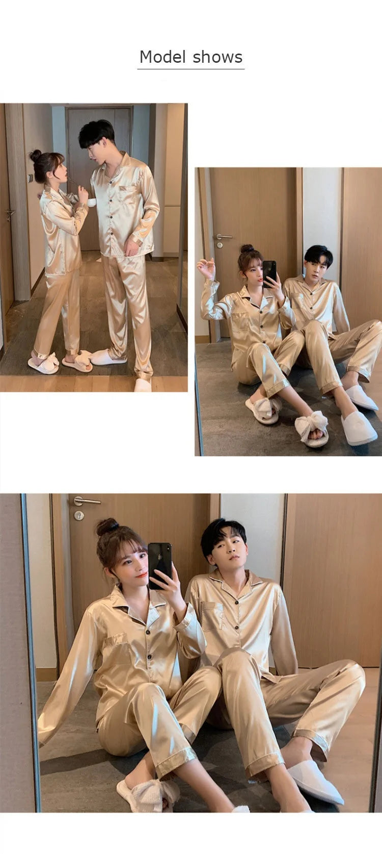 Solid Color Sleepwear Silk Satin Pajamas Couple Set Long Button-Down Pyjamas Suit Pijama Women Men Loungewear Plus Size Pj Set