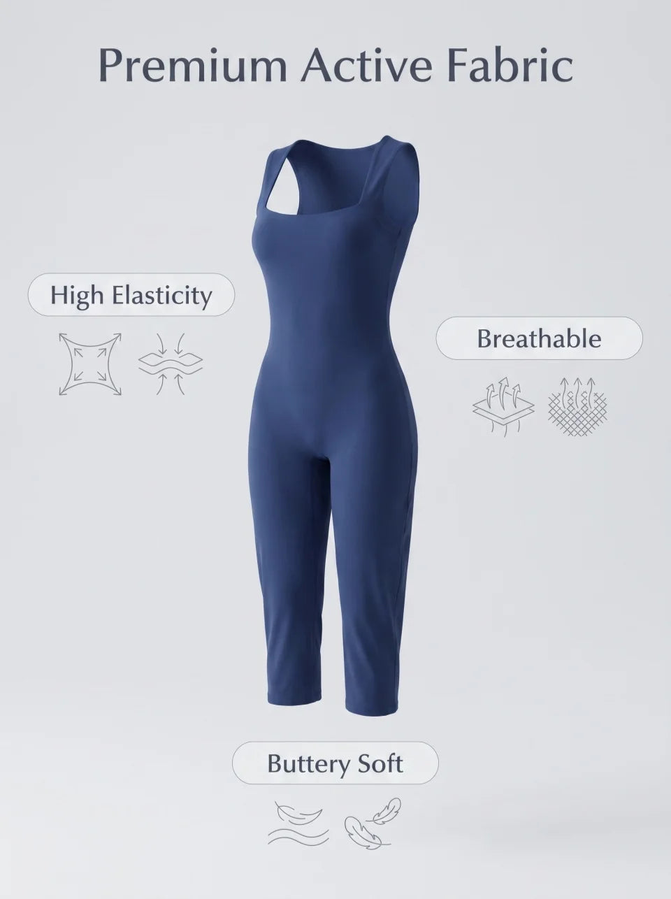 Square Neck Capri Jumpsuit Women Activewear Ribbed Sculpting Unitard Sleeveless Athletic One Piece Bodysuit Yoga Workout Romper