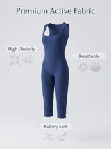 Square Neck Capri Jumpsuit Women Activewear Ribbed Sculpting Unitard Sleeveless Athletic One Piece Bodysuit Yoga Workout Romper