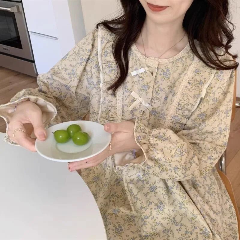 Four Seasons Can Wear Korean Style Floral Women's Pajamas Tops and Pants Summer Student Sleepwear Homewear Girl Sweet Nightwear