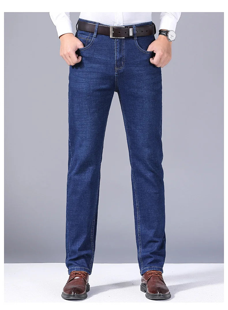 Men Fashion Straight Jeans Men 2026 New Stretch Slim Fit Pants Comfortable Soft Business Denim Trousers Male Brand Clothing