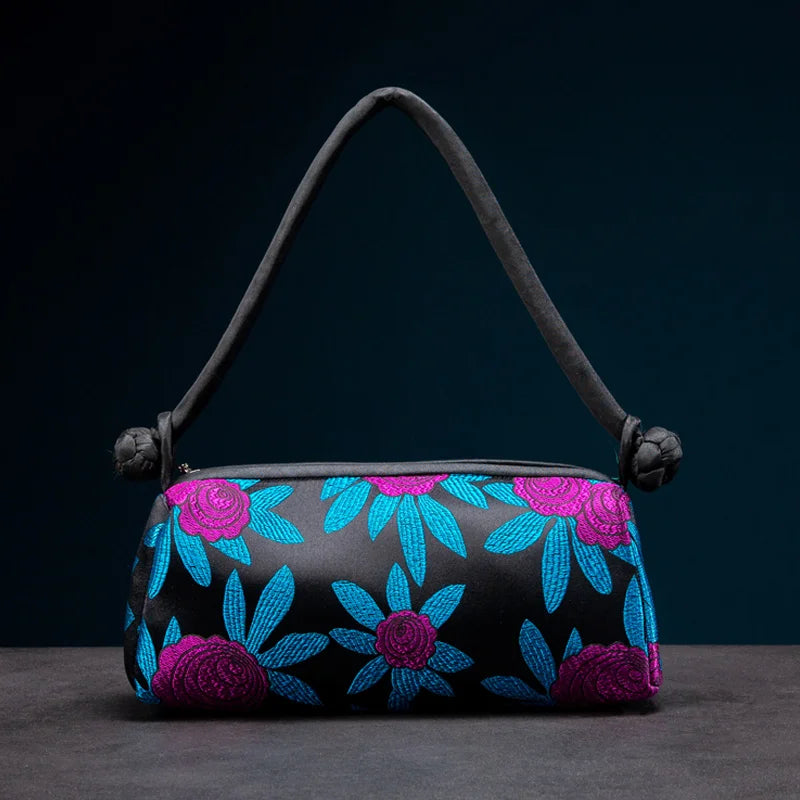 Fashion Shoulder Bag Women Handbag Luxury Embroidered Silk Bag Female Purse Small Cute Cosplay Cheongsam Flower Satin Tote Bag