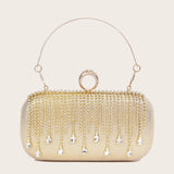 @Luxury Evening Clutch Bag Wedding Rhinestone Tassel Handbag Silver Purse Party Shoulder Bag for Women Fashion Black Bag