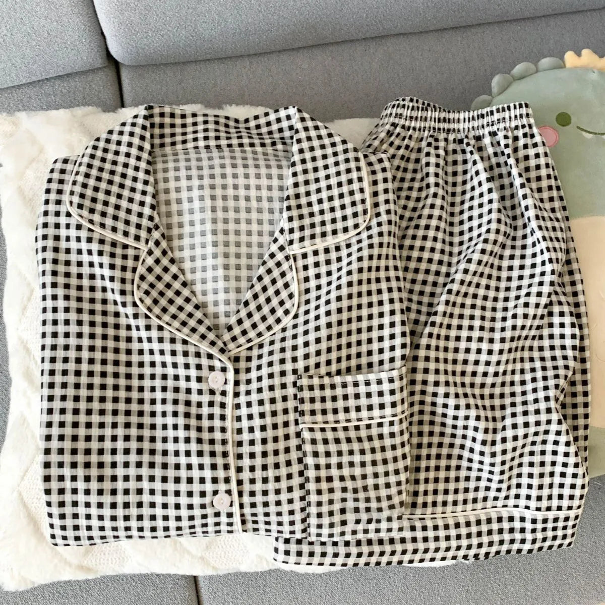 Women's sleepwear, summer short sleeved shorts, breathable and comfortable set, lapel cardigan, home clothes can be worn outside