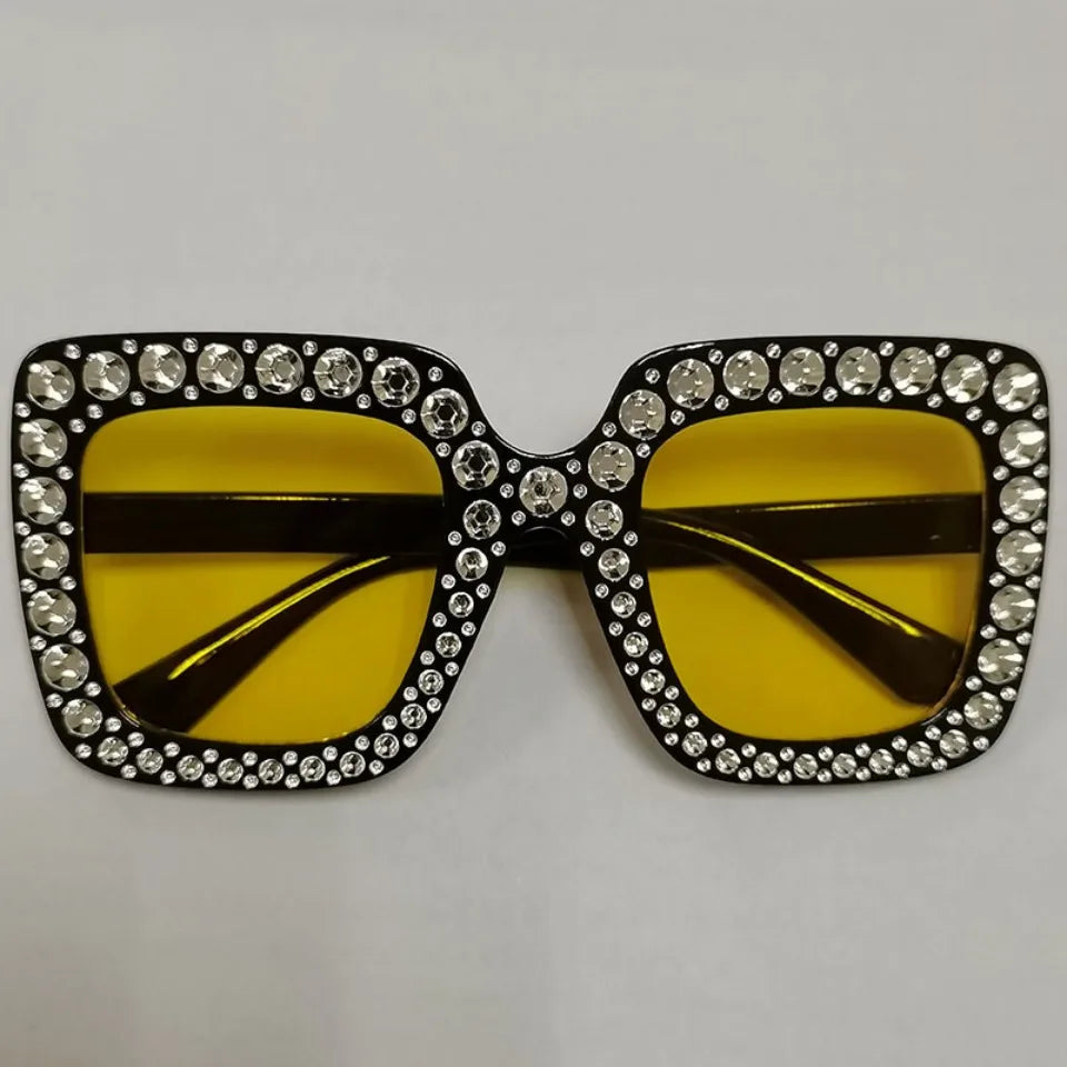 Diamond Oversized Sunglasses Big Square Frame Sunglasses UV400 Crystal Eyewear Retro Rhinestone Frames Eyeglasses