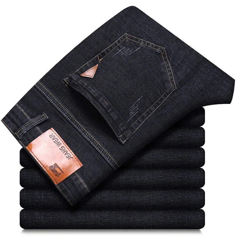 Men Fashion Straight Jeans Men 2026 New Stretch Slim Fit Pants Comfortable Soft Business Denim Trousers Male Brand Clothing