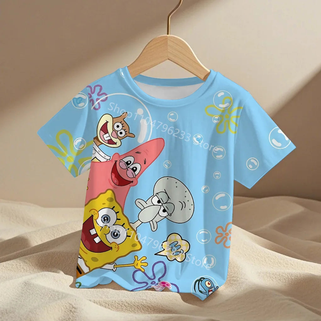 cute cartoon Spongebobs Baby Clothing Outdoor Clothes Boy Girl Child Men's women's Tshirts Children adult Parent child T shirts