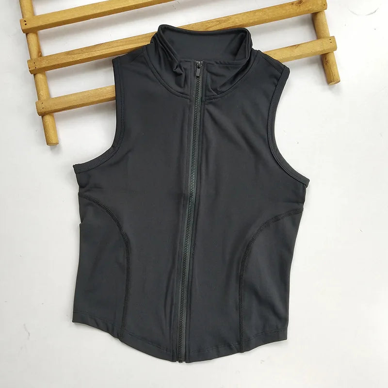 Zip Up Training Vest, Sleeveless Quick Dry Top for Gym, Running & Yoga, Casual Outer Wear