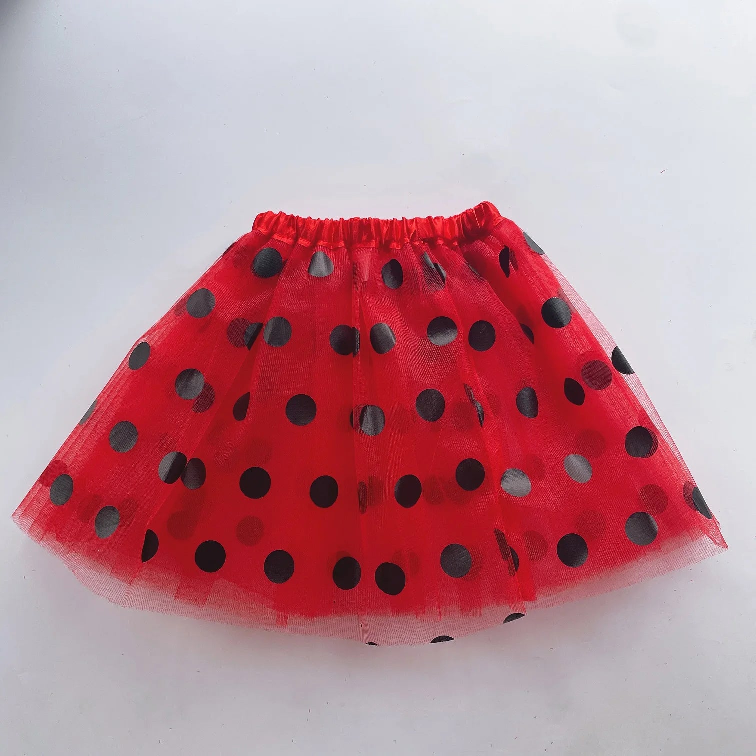 Children's mesh dress half skirt with big black dots, bee or ladybug dress, holiday carnival mini skirt