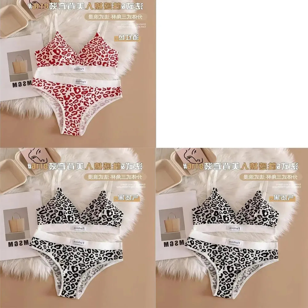 1/3/8Pcs Seamless Bra Set Low Waist Panties Leopard Bralette Sexy Lingerie Set Vneck Sport Brassiere Female Cotton Underwear Set