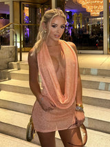 Solid Colour Sexy Stacked V Neck Sleeveless Backless Knit Beach Mini Dress 2026 Women Summer Swimsuit Cover Up Party Outfit K145