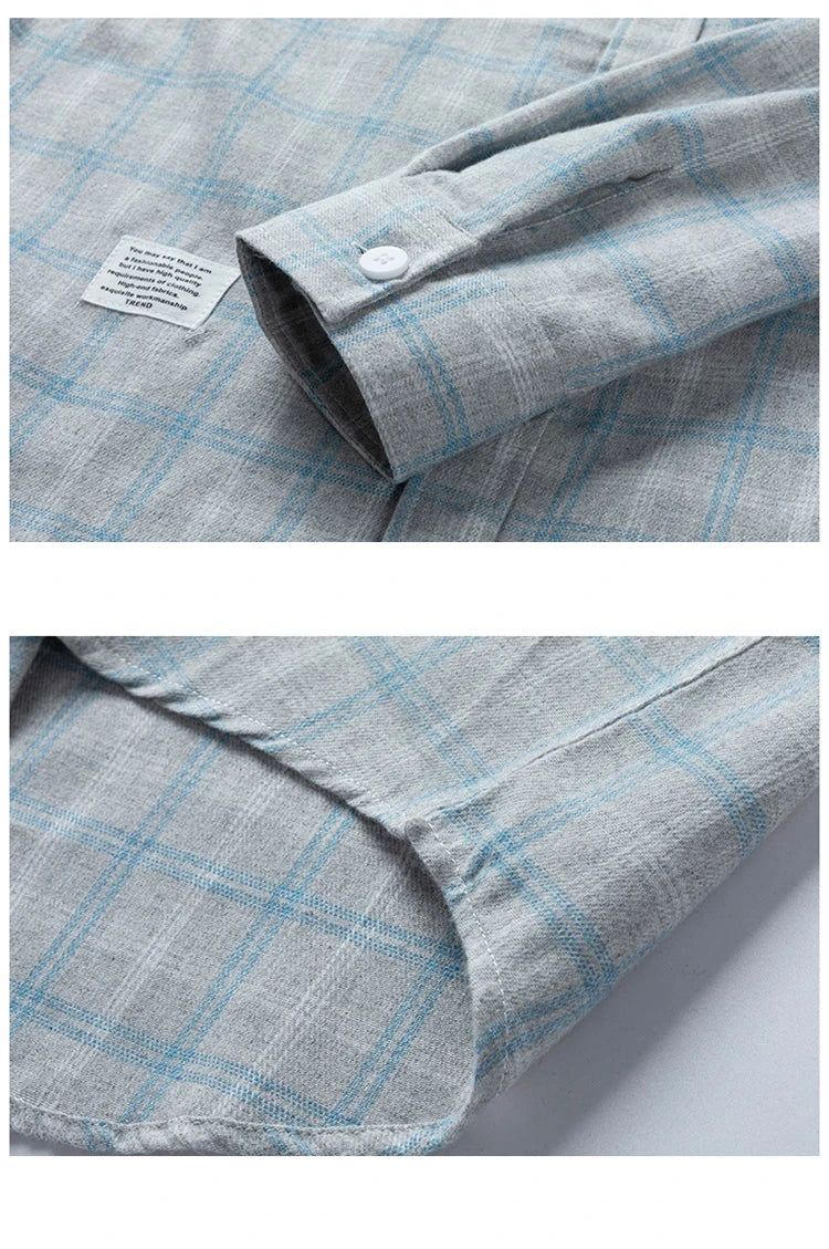Men's Casual Plaid Shirts Autumn Fashion Long-sleeved T-shirts Korean Loose High Street Shirt Outwear Young Adults Spring Top