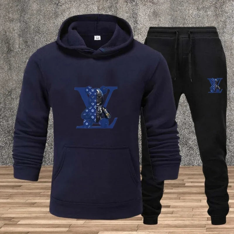 New Men's Printed Hooded Sweatshirt Set Soft Fabric Casual Streetwear Fitness Jogging Sportswear 2-Piece Outfit Comfortable