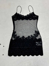 Shestyle Lace Transparent Mini Dress Sexy Women Wrapping Spaghetti Embroidery Flower Sheath Nightwear Club Mesh Wave Fantacy