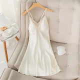 New Female Long Robe Nightgown Set Sexy Lace Trim Sleepwear Suspender Nightdress Spring Summer Casual Satin Home Dress Bathrobe