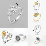 Anti Stress Anxiety Fidget Rings for Women Satinless Steel Spinner Sunflower Sun Star Ring Trendy Jewelry Gift Dropshipping