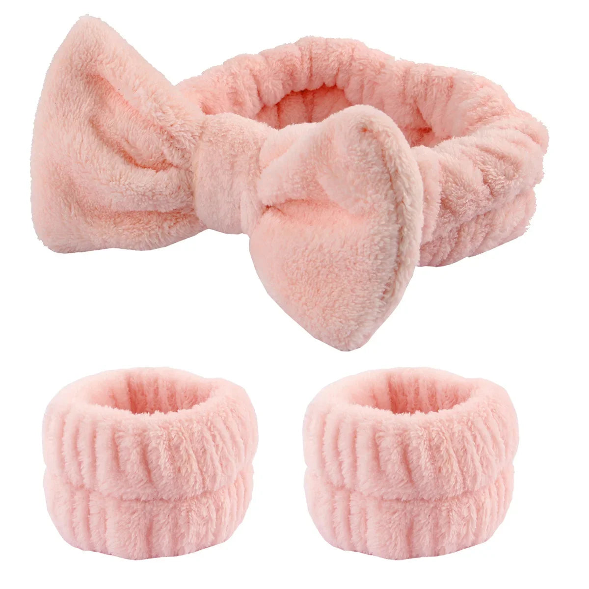 Women's Soft Coral Fleece Headband Wide Bow Hair Band Wristband for Skincare Face Washing Hair Accessories