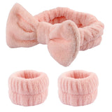 Women's Soft Coral Fleece Headband Wide Bow Hair Band Wristband for Skincare Face Washing Hair Accessories