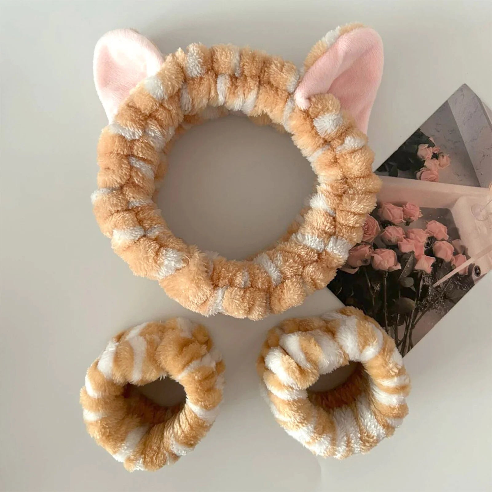 Cute Cat Ears Headband And Wristbands Plush Headband Washing Face Hairbands Suitable For Women And Men Home Casual Headwear