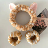 Cute Cat Ears Headband And Wristbands Plush Headband Washing Face Hairbands Suitable For Women And Men Home Casual Headwear