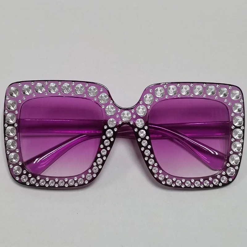 Diamond Oversized Sunglasses Big Square Frame Sunglasses UV400 Crystal Eyewear Retro Rhinestone Frames Eyeglasses