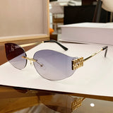 Rimless Oval Sunglasses Women UV400 Oversized Gradient Black Lenses Metal Frame Punk Decorative Glasses Men Goggles Female