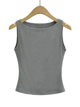 Women Double Layer Boat Neck Soft Slinky Tank Top