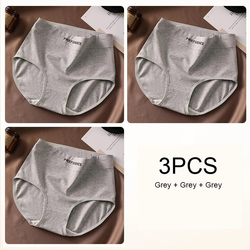 3PCS Woman High Waist Briefs Breathable Underwear Women Large Size Lingerie Pure Cotton Sexy Underware Triangular Panties Female