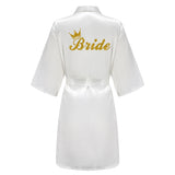 Grass Green Women's White Letter Bride Bridesmaid Short Satin Robes for Wedding Party Getting Ready